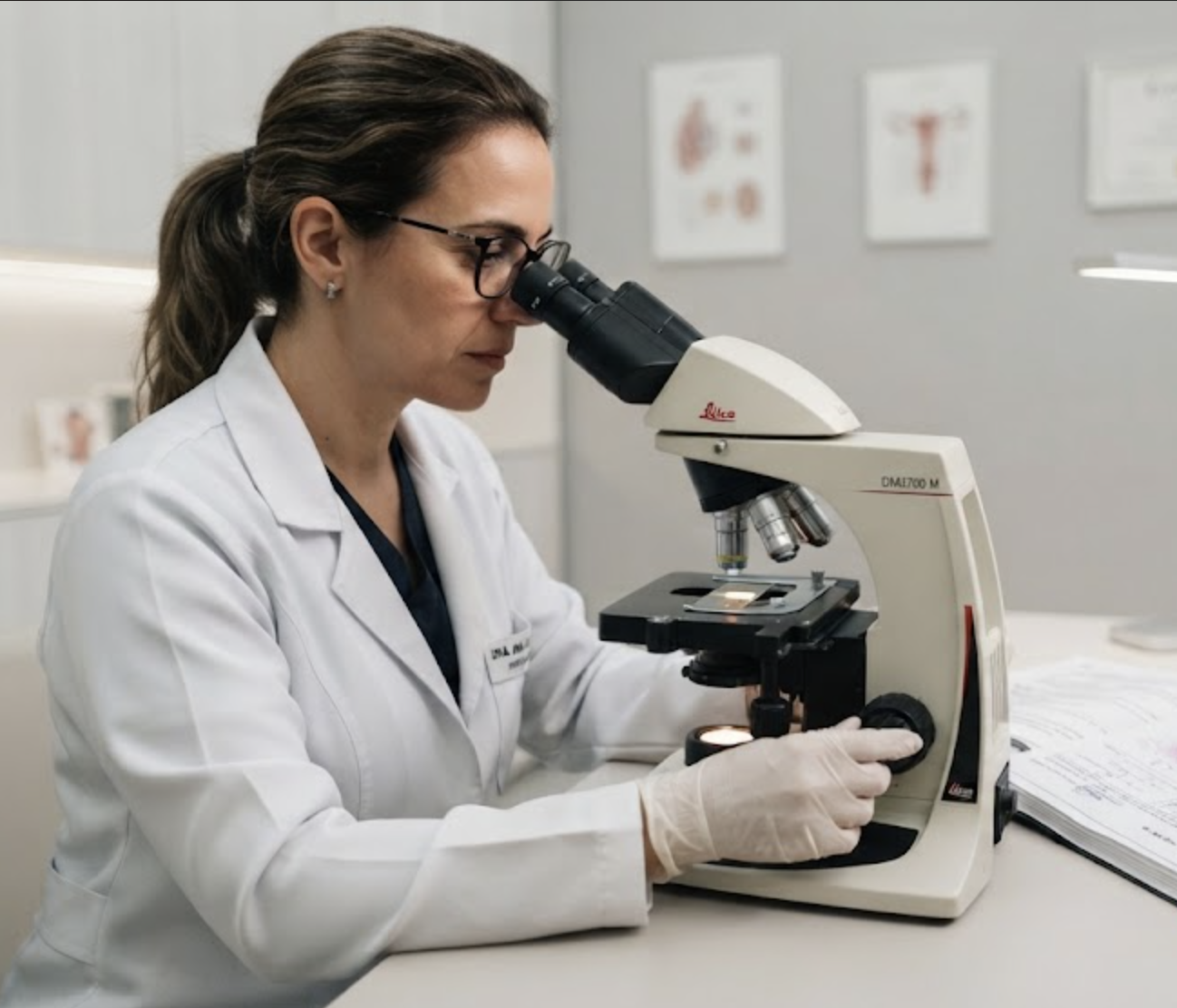 Análise microscópica de lâminas no laboratório do AIT