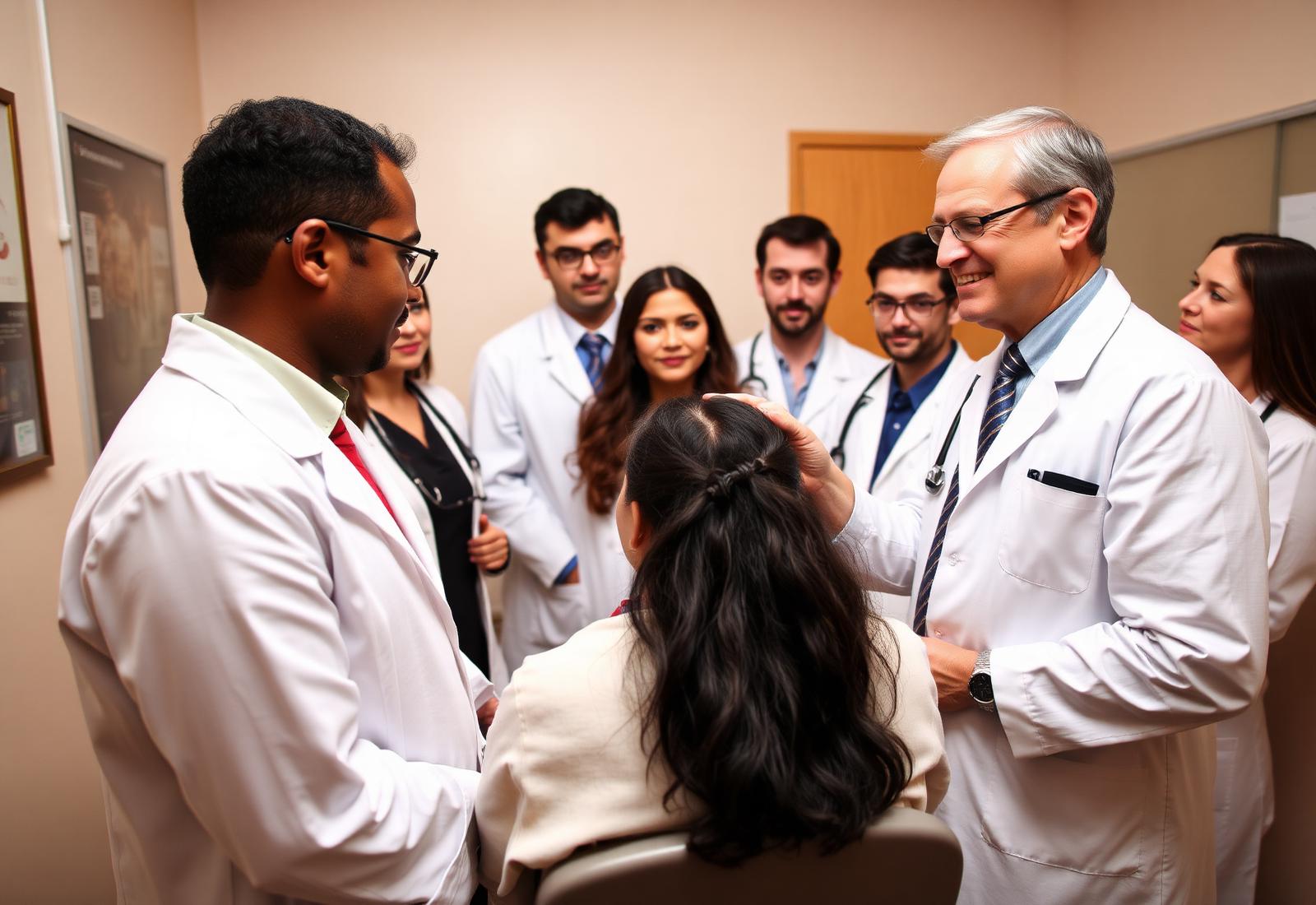 Médicos em treinamento acompanhando atendimento ambulatorial